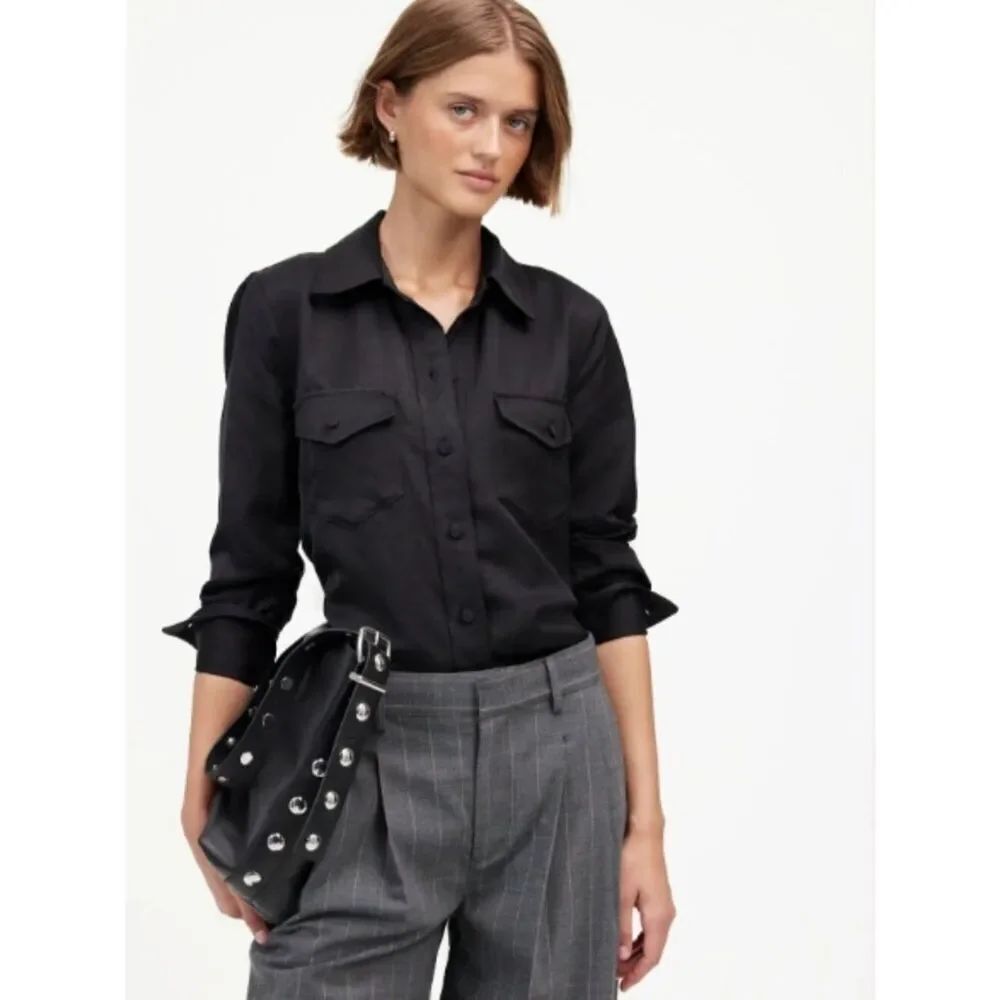NWOT MADEWELL Western Shirt in Linen Blend in True Black in Size 00